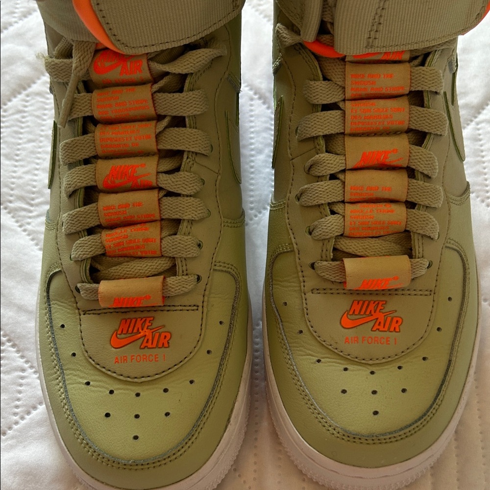 Nike Air Force One olive aura High-Top Sneakers in Green and Orange. basketball - Picture 8 of 15